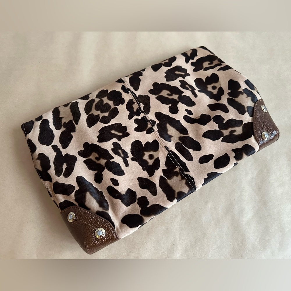 Henri Bendel Leopard Fold Over Clutch Tote Handbag RARE